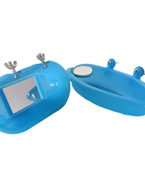 Load image into Gallery viewer, Bird Bath Tub Bowl Basin Hanging Birdbath Toy Pet Parrot Budgie Parakeet Cockatiel Cage Water Shower Food Feeder with Mirror Pet Supplies
