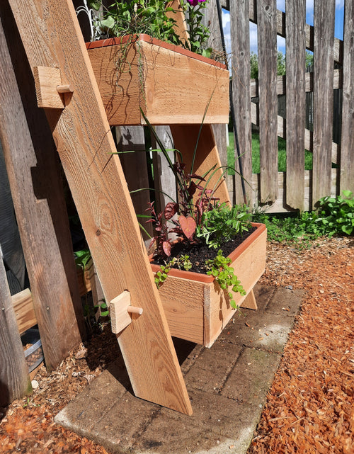 Load image into Gallery viewer, 3-Tier Vertical Cedar Standing Planter Box
