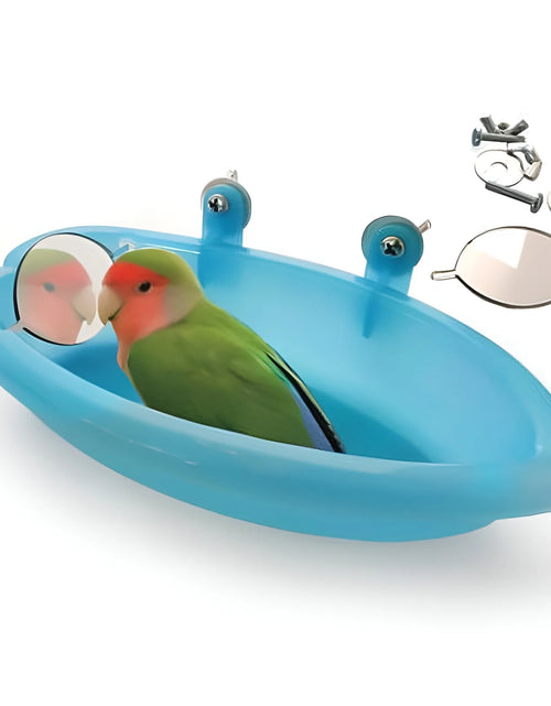 Load image into Gallery viewer, Bird Bath Tub Bowl Basin Hanging Birdbath Toy Pet Parrot Budgie Parakeet Cockatiel Cage Water Shower Food Feeder with Mirror Pet Supplies
