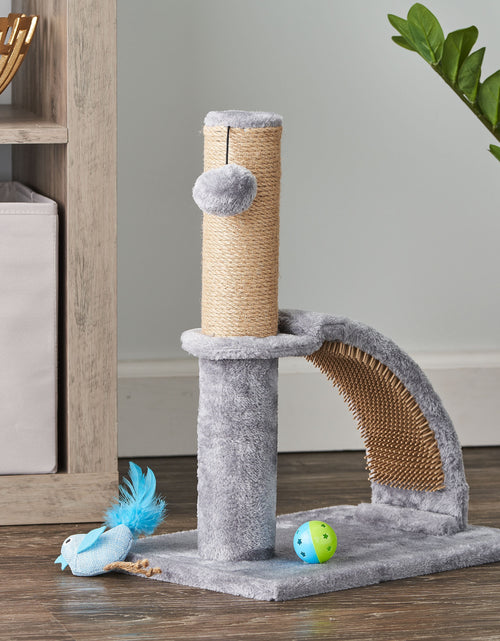 Load image into Gallery viewer, 17"Deluxe Jute Cat Scratching Post with Arch Grooming Massager, Gray, Pack of 1
