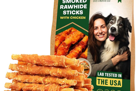 Dog Treats Rawhide Sticks Wrapped with Chicken 11 Oz Pet Natural Chew Treats - Grain Free Meat & Human Grade Dried Snacks - Best for Small & Large Dogs (10.6 Ounce (Pack of 1), Smoked Chicken)