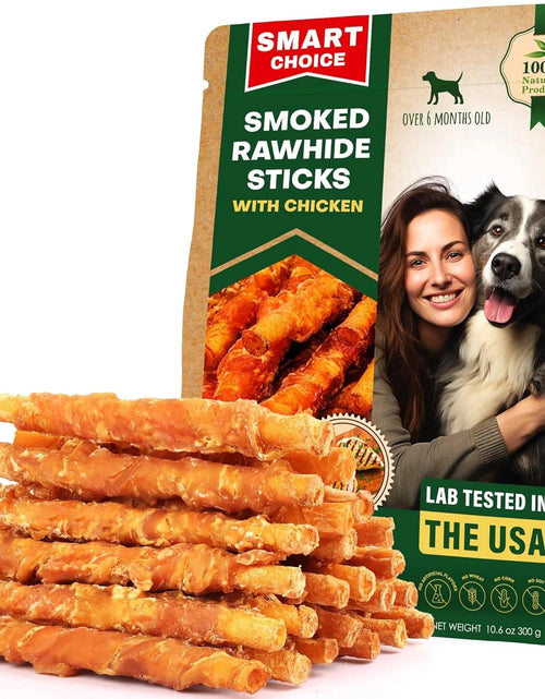 Load image into Gallery viewer, Dog Treats Rawhide Sticks Wrapped with Chicken 11 Oz Pet Natural Chew Treats - Grain Free Meat &amp; Human Grade Dried Snacks - Best for Small &amp; Large Dogs (10.6 Ounce (Pack of 1), Smoked Chicken)
