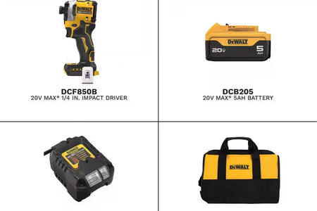 ATOMIC 20V MAX Lithium-Ion Cordless 1/4 In. Brushless Impact Driver Kit, 5 Ah Battery, Charger, and Bag