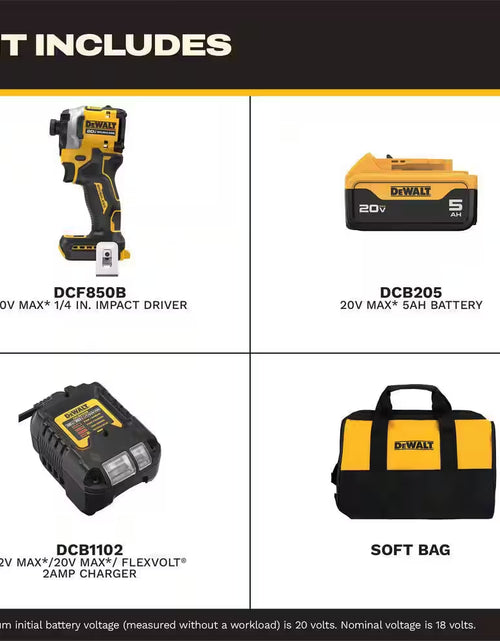 Load image into Gallery viewer, ATOMIC 20V MAX Lithium-Ion Cordless 1/4 In. Brushless Impact Driver Kit, 5 Ah Battery, Charger, and Bag
