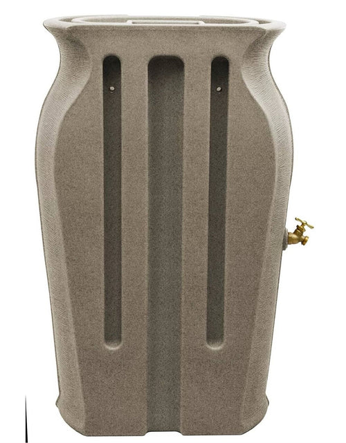 Load image into Gallery viewer, Grey SandStone 50-Gallon Plastic Urn Rain Barrel with Planter Top

