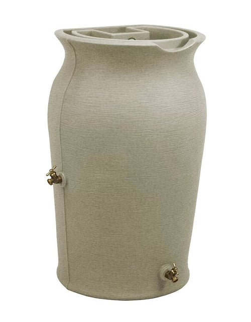 Load image into Gallery viewer, Grey SandStone 50-Gallon Plastic Urn Rain Barrel with Planter Top
