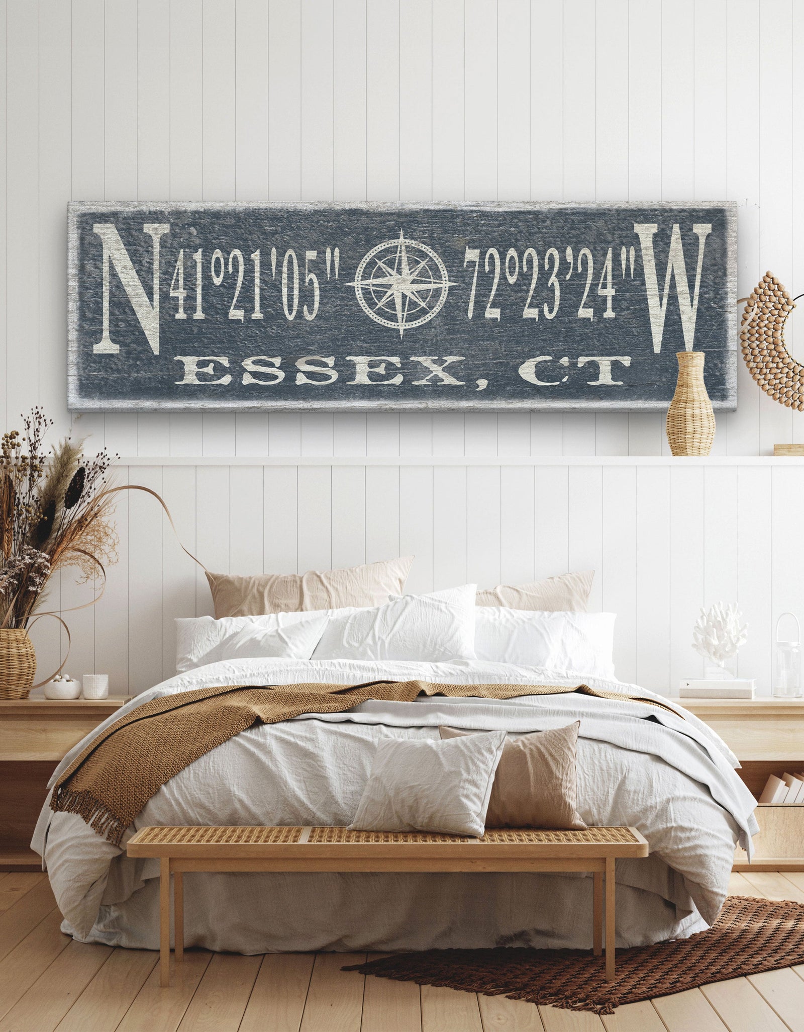 Personalized Coordinates Compass Rose Canvas Sign