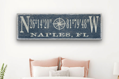 Personalized Coordinates Compass Rose Canvas Sign