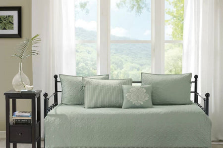 6-Piece Country Cottage Quilted Seafoam Green Reversible Daybed Cover Set