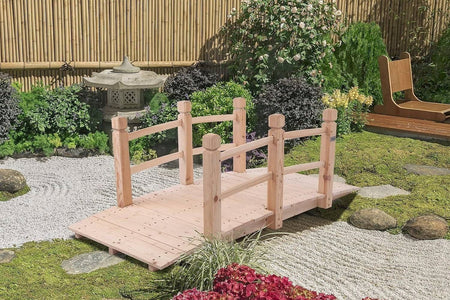Outdoor Solid Wood 5-Ft Garden Bridge in Natural Wood Finish