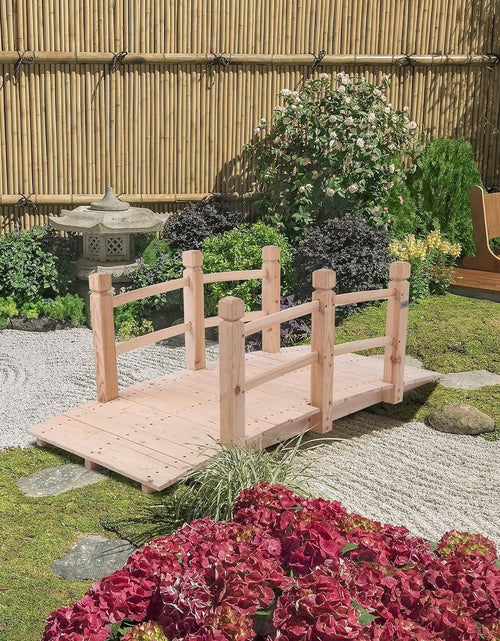 Load image into Gallery viewer, Outdoor Solid Wood 5-Ft Garden Bridge in Natural Wood Finish
