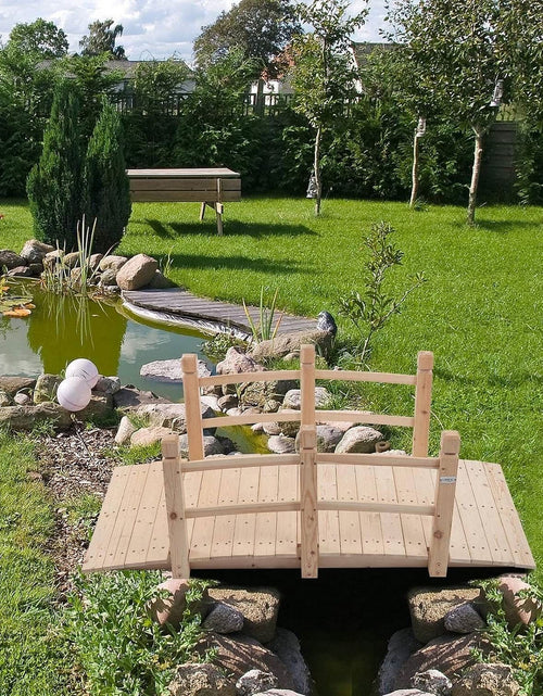Load image into Gallery viewer, Outdoor Solid Wood 5-Ft Garden Bridge in Natural Wood Finish
