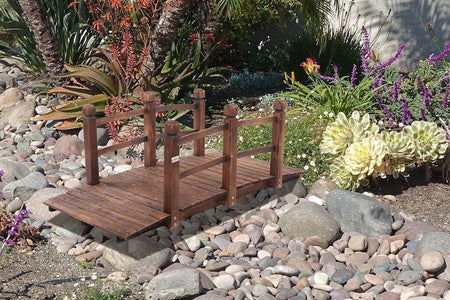 Outdoor 5-foot Solid Fir Wood Garden Bridge in Rustic Brown Finish