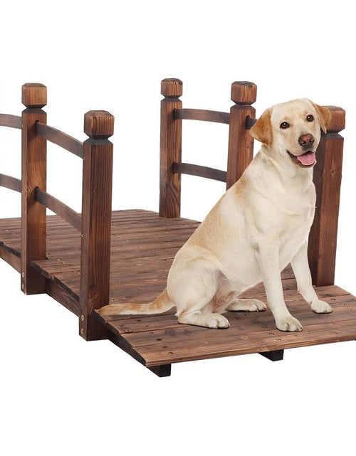 Load image into Gallery viewer, Outdoor 5-foot Solid Fir Wood Garden Bridge in Rustic Brown Finish
