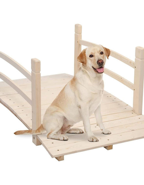 Load image into Gallery viewer, Outdoor 4-ft Wooden Garden Bridge with Rails in Natural Wood Finish
