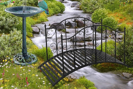 Sturdy Outdoor Rust-Proof 4-Foot Black Metal Arch Garden Bridge
