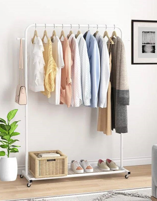 Load image into Gallery viewer, White Modern Garment Rack Clothes Hanging Rod with Lockable Wheels
