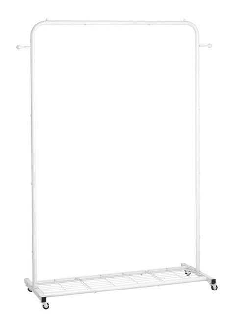 Load image into Gallery viewer, White Modern Garment Rack Clothes Hanging Rod with Lockable Wheels
