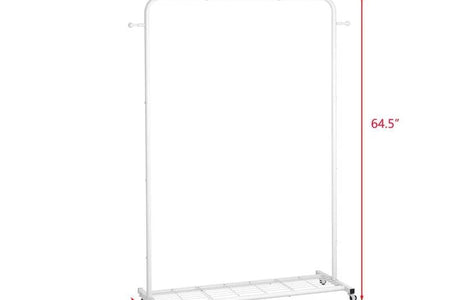 White Modern Garment Rack Clothes Hanging Rod with Lockable Wheels