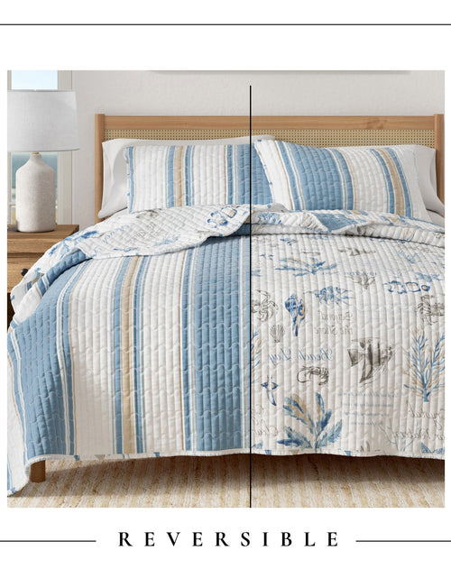 Load image into Gallery viewer, Stripe &amp; Ocean Story Coastal Quilt Set - New Castle Collection
