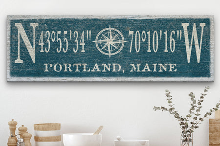 Personalized Coordinates Compass Rose Canvas Sign