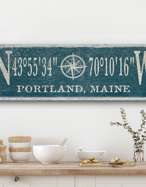 Load image into Gallery viewer, Personalized Coordinates Compass Rose Canvas Sign
