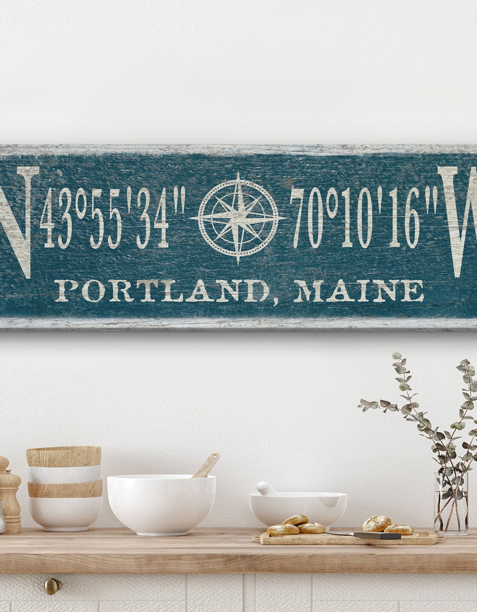 Personalized Coordinates Compass Rose Canvas Sign