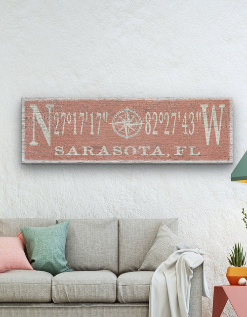 Load image into Gallery viewer, Personalized Coordinates Compass Rose Canvas Sign

