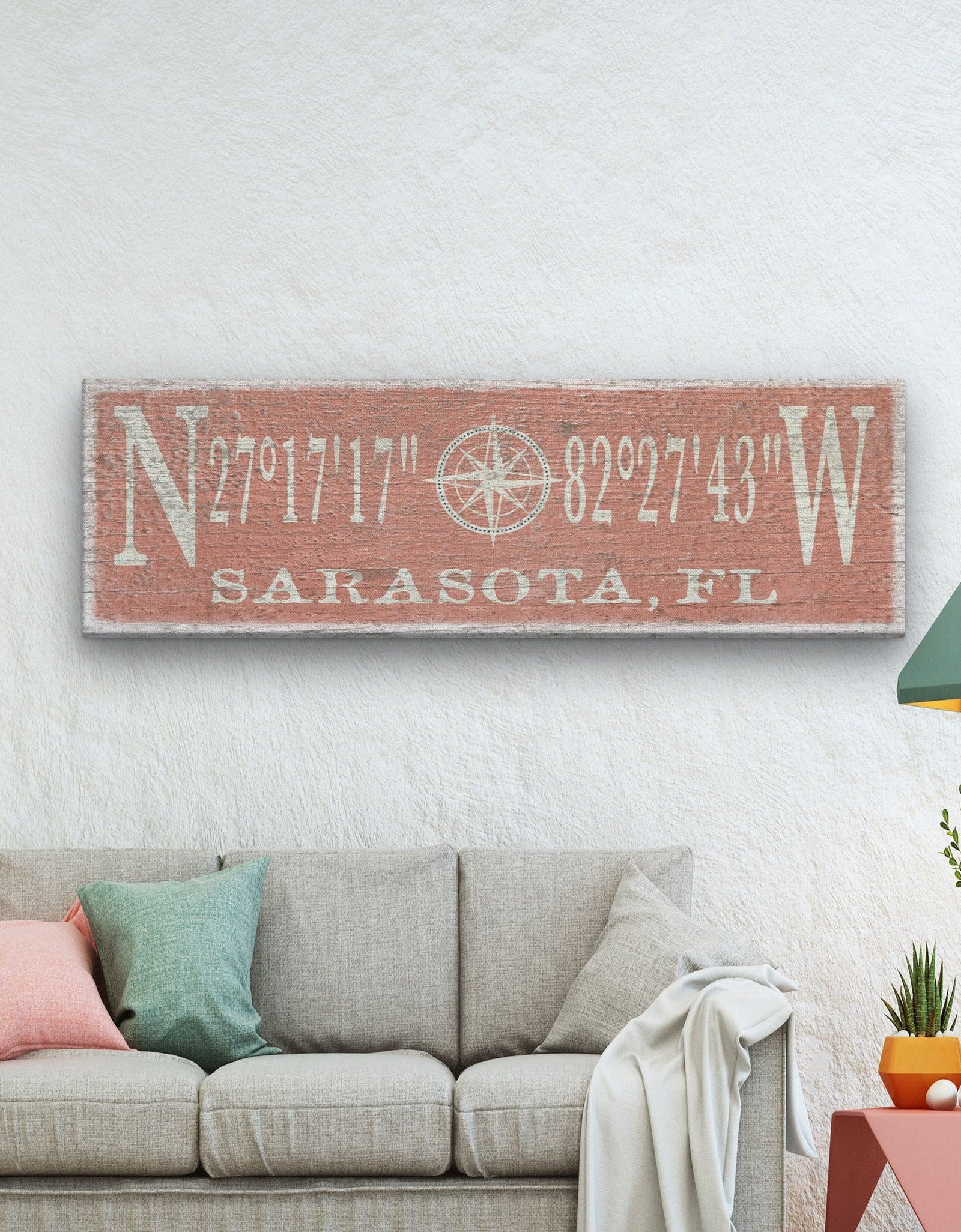Personalized Coordinates Compass Rose Canvas Sign