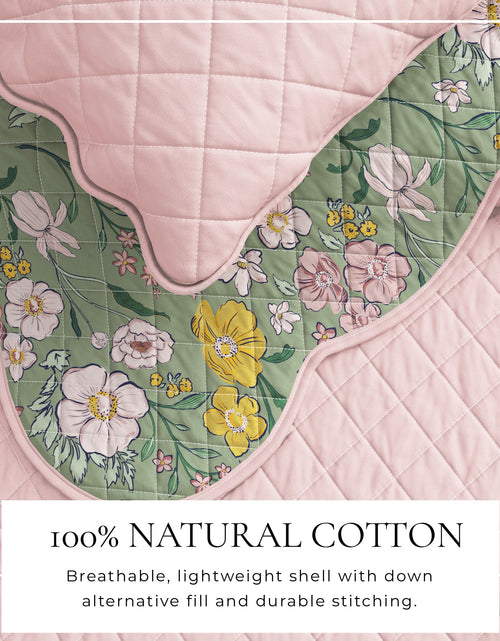 Load image into Gallery viewer, Floral Print &amp; Scalloped Cotton Quilt Set - Gwen Collection
