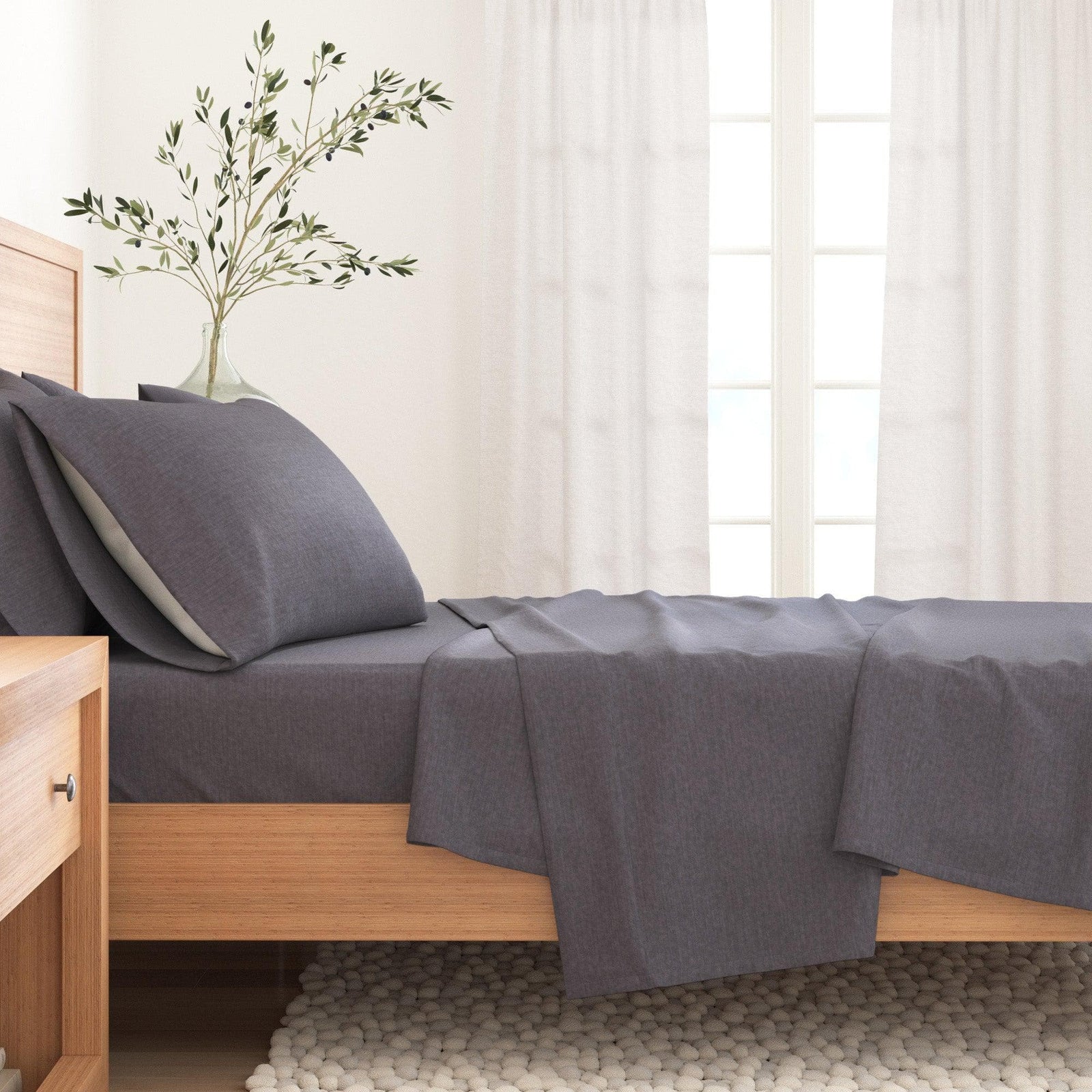 Heathered Solid Cotton Blend Flannel Sheet Set - Anders Collection