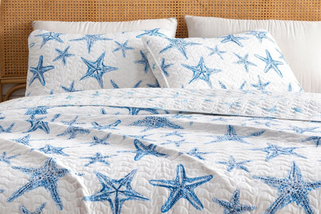 Blue Seashell Coastal Quilt Set - Trinidad Collection