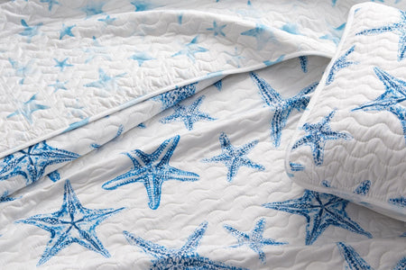 Blue Seashell Coastal Quilt Set - Trinidad Collection
