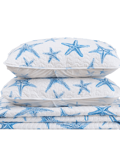 Load image into Gallery viewer, Blue Seashell Coastal Quilt Set - Trinidad Collection
