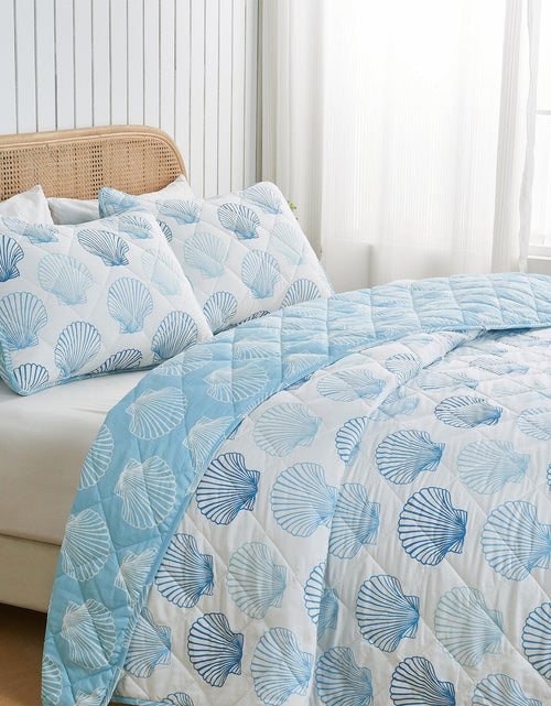 Load image into Gallery viewer, Coastal Blue Seashell Quilt Set - Cersi Collection

