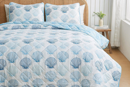 Coastal Blue Seashell Quilt Set - Cersi Collection
