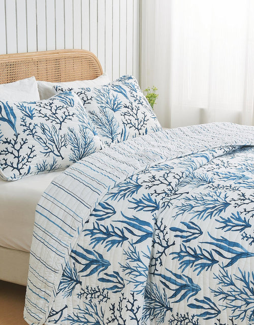 Load image into Gallery viewer, Coastal Navy Coral Quilt Set - Saelia Collection
