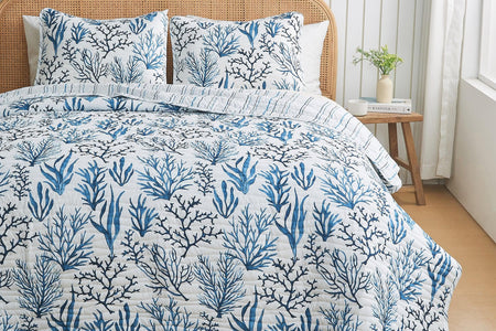 Coastal Navy Coral Quilt Set - Saelia Collection