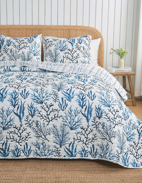 Load image into Gallery viewer, Coastal Navy Coral Quilt Set - Saelia Collection
