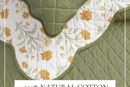 Floral Print & Scallopeded Edge Cotton Quilt Set - Illiana Collection