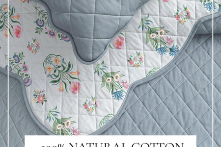 Floral Print & Scallopeded Edge Cotton Quilt Set - Katrin Collection