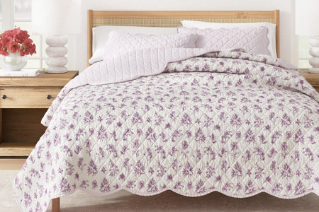 Floral Print & Scallopeded Edge Cotton Quilt Set - Sandie Collection