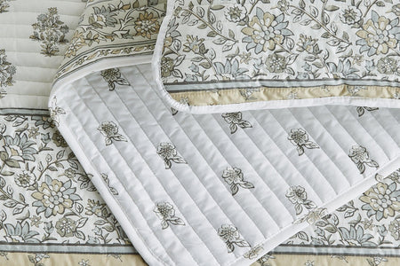 Floral Striped Microfiber Quilt Set - Hermine Collection