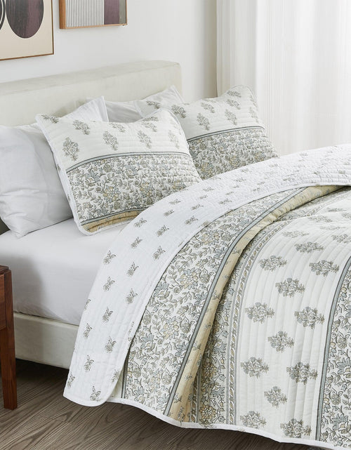 Load image into Gallery viewer, Floral Striped Microfiber Quilt Set - Hermine Collection
