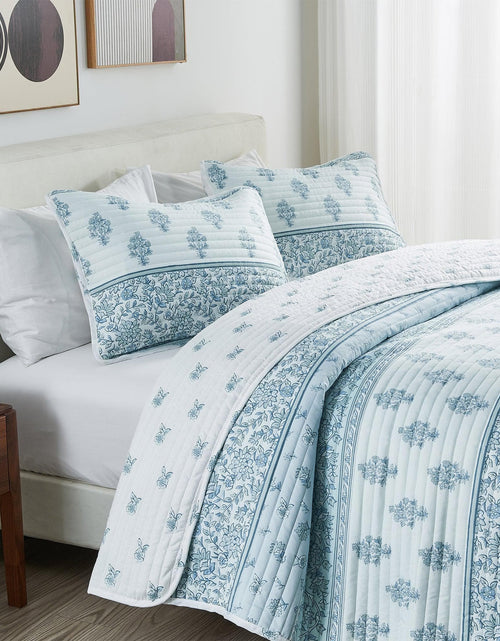 Load image into Gallery viewer, Floral Striped Microfiber Quilt Set - Hermine Collection
