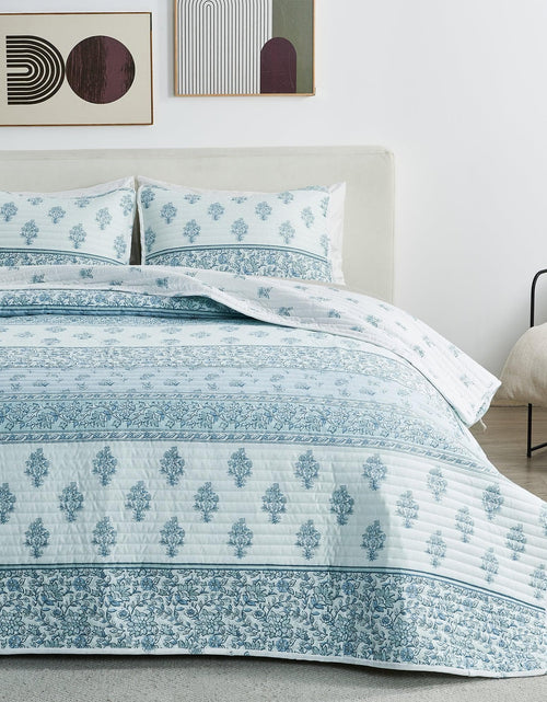 Load image into Gallery viewer, Floral Striped Microfiber Quilt Set - Hermine Collection
