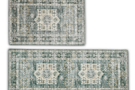 Medallion Machine Washable Accent Area Rug & Runner 2 Pack - Nava Collection