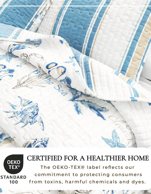 Load image into Gallery viewer, Stripe &amp; Ocean Story Coastal Quilt Set - New Castle Collection
