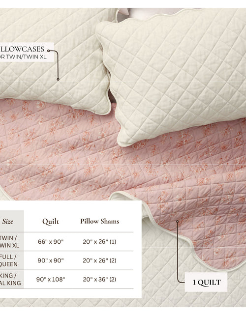 Load image into Gallery viewer, Floral Print &amp; Scallopeded Edge Cotton Quilt Set - Sandie Collection
