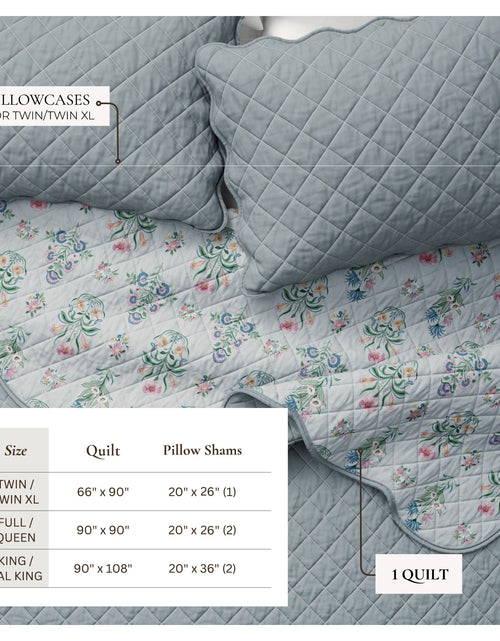 Load image into Gallery viewer, Floral Print &amp; Scallopeded Edge Cotton Quilt Set - Katrin Collection
